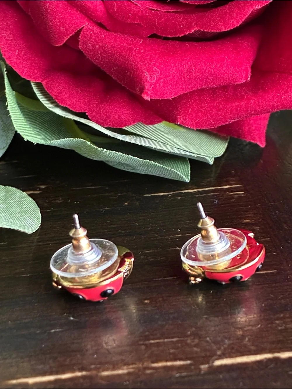 kate spade Red and Black Ladybug Stud Earrings with Gold Accents
